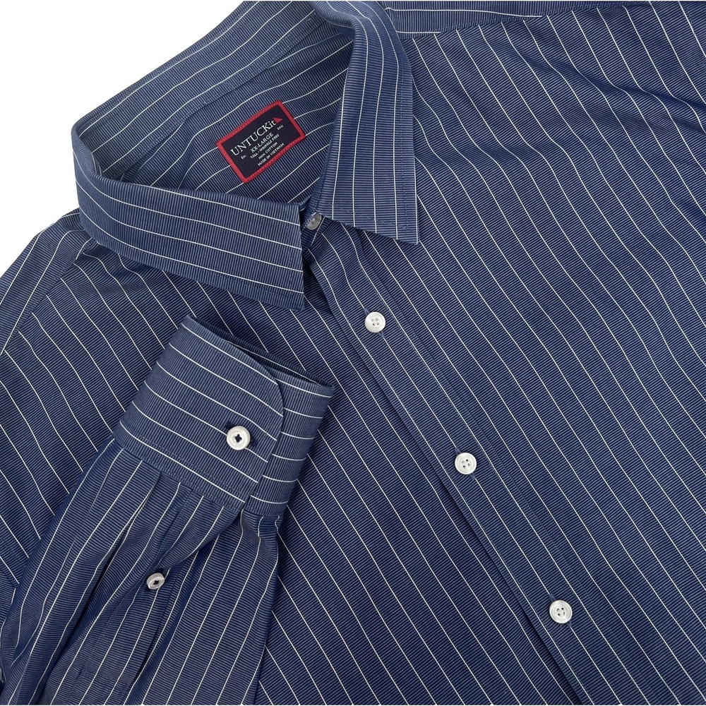 UNTUCKit Men's XXL Tall Navy Blue Striped Long-Sleeve Gifford Wrinkle-Free Shirt